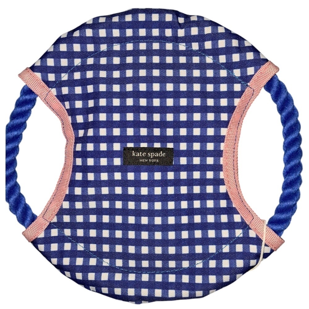 Kate Spade Doggy Frisbee Toy, Blue, White‎ and Pink, 9" round Chew Toy with rope